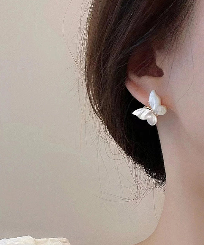 Gold Copper Overgild Zircon Butterfly Stud Earrings
