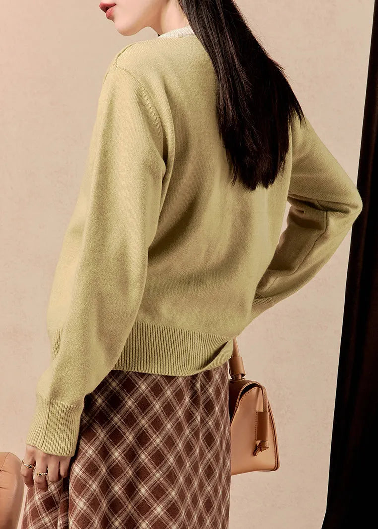 Yellow O Neck Button Knit Coats Winter