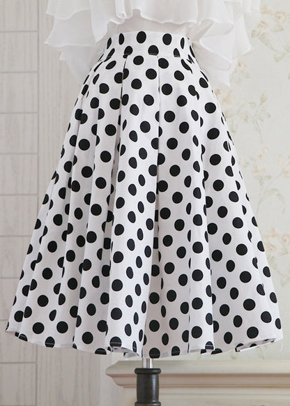 Organic White Dot Print High Waist a Line Skirt