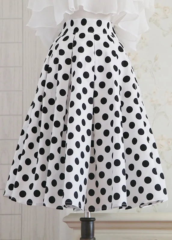 Organic White Dot Print High Waist a Line Skirt