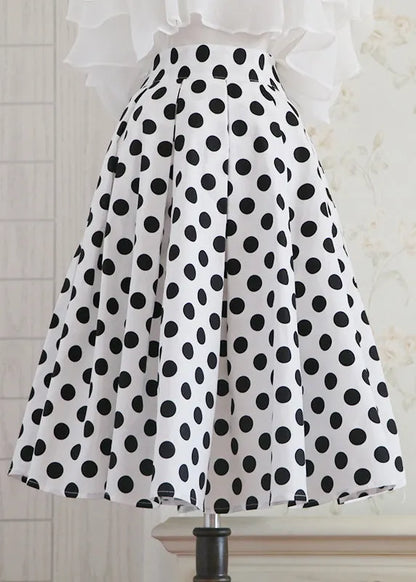 Organic White Dot Print High Waist a Line Skirt