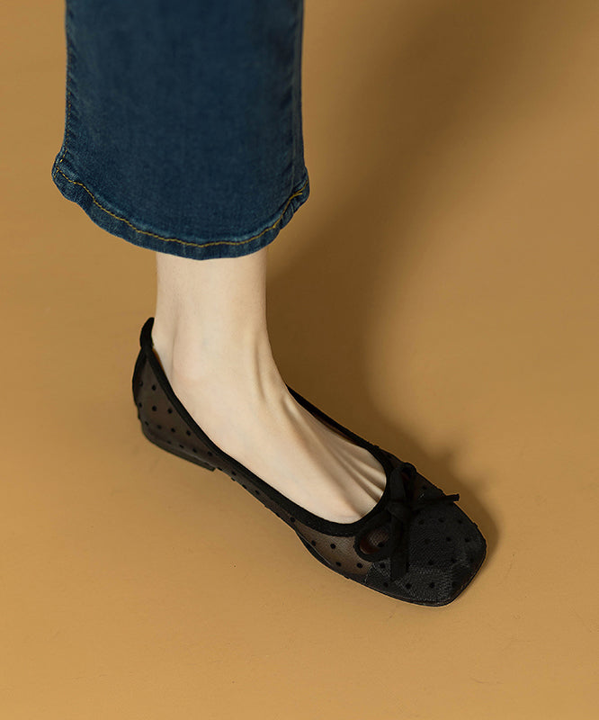Black Bow Splicing Comfy Tulle Flat Shoes for