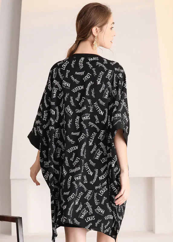 Colorblock Zip Up Oversized Letter Print Chiffon Cardigans Summer