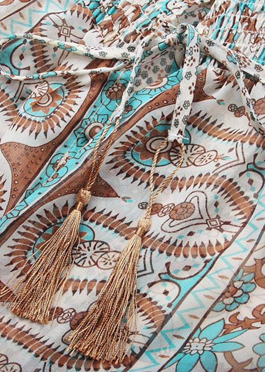 V Neck Print Tassel Chiffon Long Dresses Spring