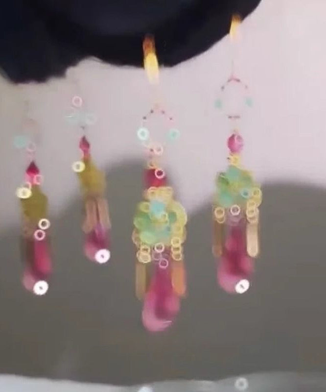 Colorblock Copper Water Drop Tassel Drop Earrings
