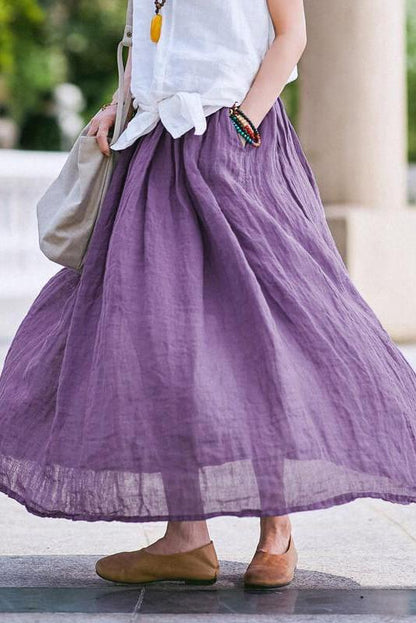 Limited Stock- 100% Linen Pure Color Skirt