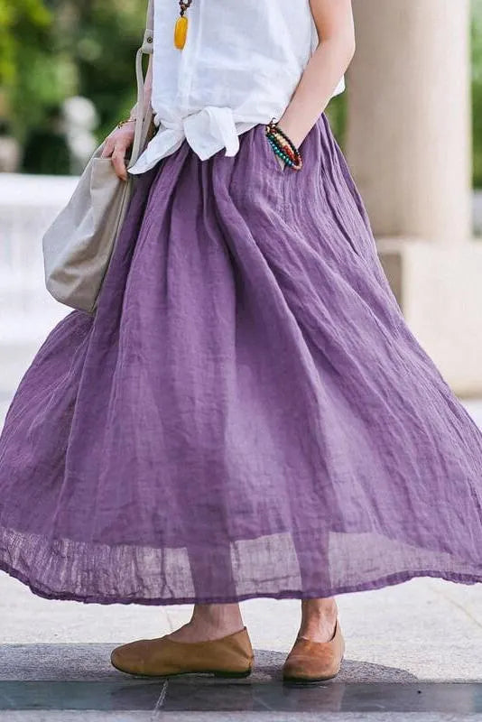 Limited Stock- 100% Linen Pure Color Skirt