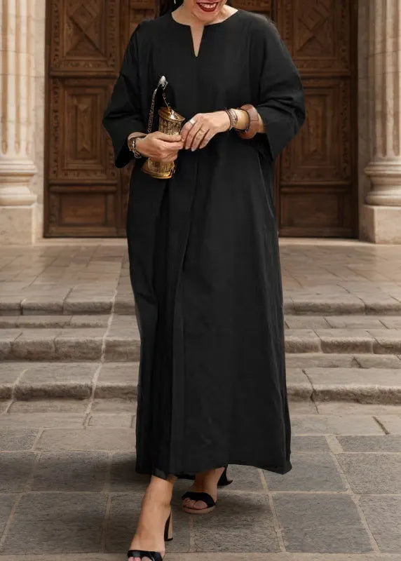 Khaki V Neck Cotton Maxi Dresses Summer