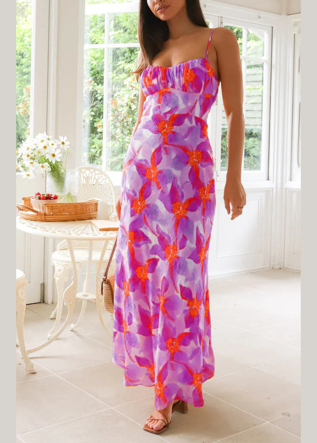 New Yellow Print Slim Fit Cotton Spaghetti Strap Dress Summer