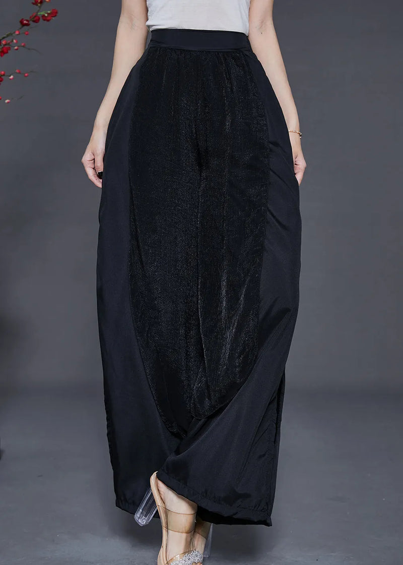 Black Side Open Chiffon Wide Leg Pants Summer