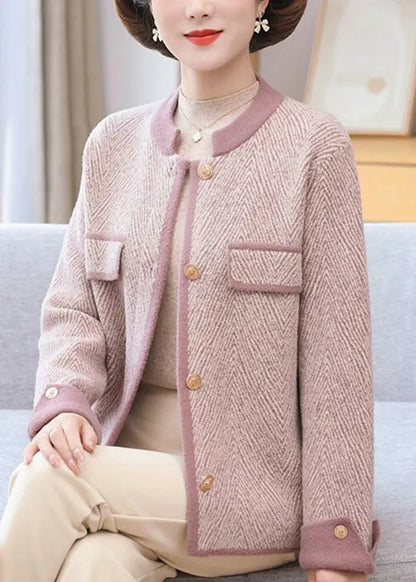 Light Purple Patchwork Mink Hair Knitted Coat Long Sleeve