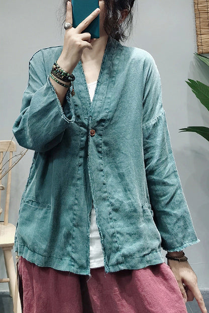 -retro Linen Long-sleeved Cardigan Loose Jacket