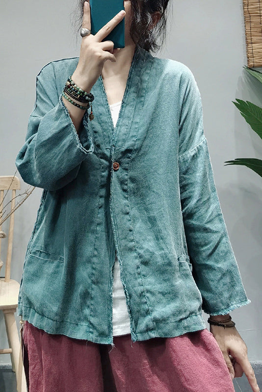 -retro Linen Long-sleeved Cardigan Loose Jacket
