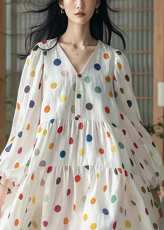 White Oversized Print Cotton Vacation Dresses Fall