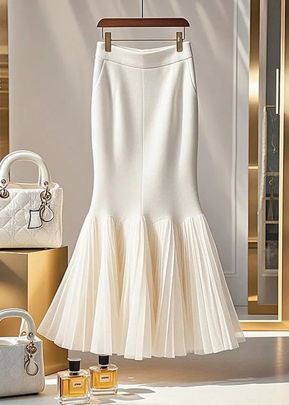 Loose White Tulle Patchwork Fishtail Skirts Spring