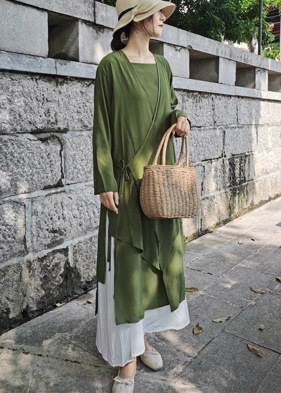 Modern Green Tie Waist Cotton Long Cardigans Summer