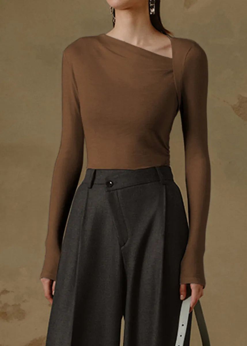 Black Slash Neck Slim Fit Cotton Top Spring