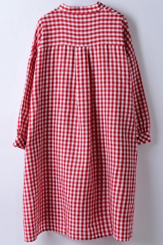 Korea Style Medium Length Loose Plaid Shirt Blouse