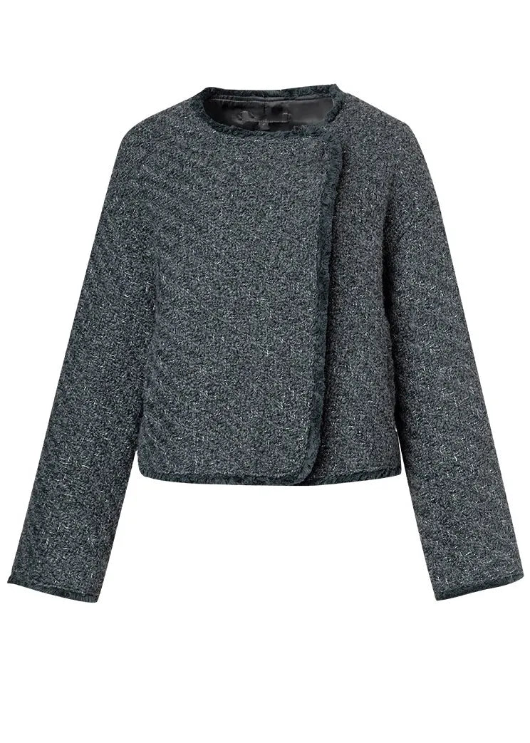 Natural Dark Grey O-neck Patchwork Cardigans Fall