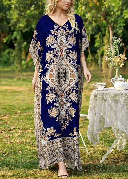 Loose Dark Blue Patchwork Maxi Dress Summer