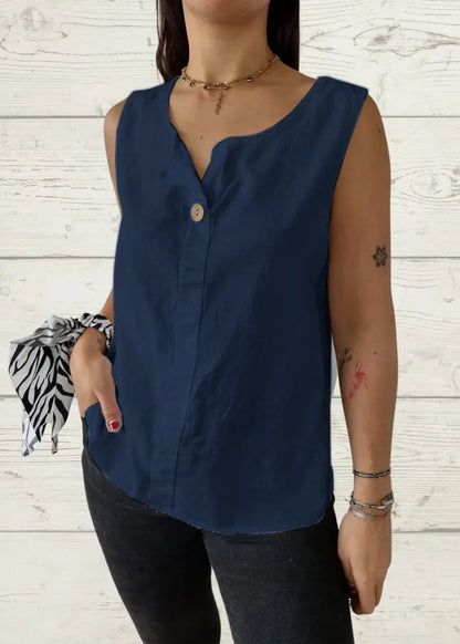 Simple White O Neck Loose Cotton T Shirts Top Sleeveless
