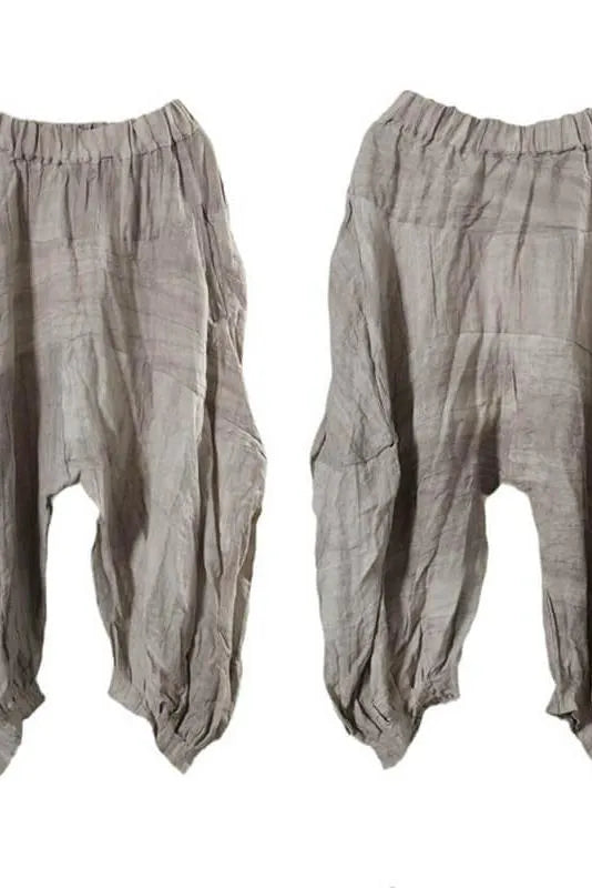 Linen Pleated Elastic Waist Pocket Lantern Pants