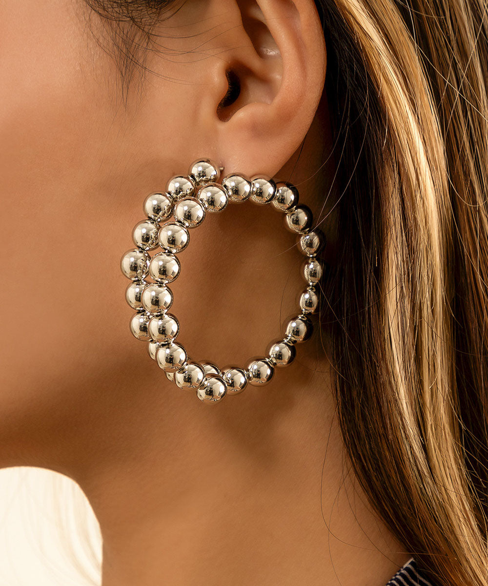 Gold Metal Alloy Ball Hoop Earrings
