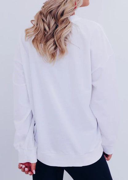 White Embroidered Sequins Cotton Sweatshirt Fall