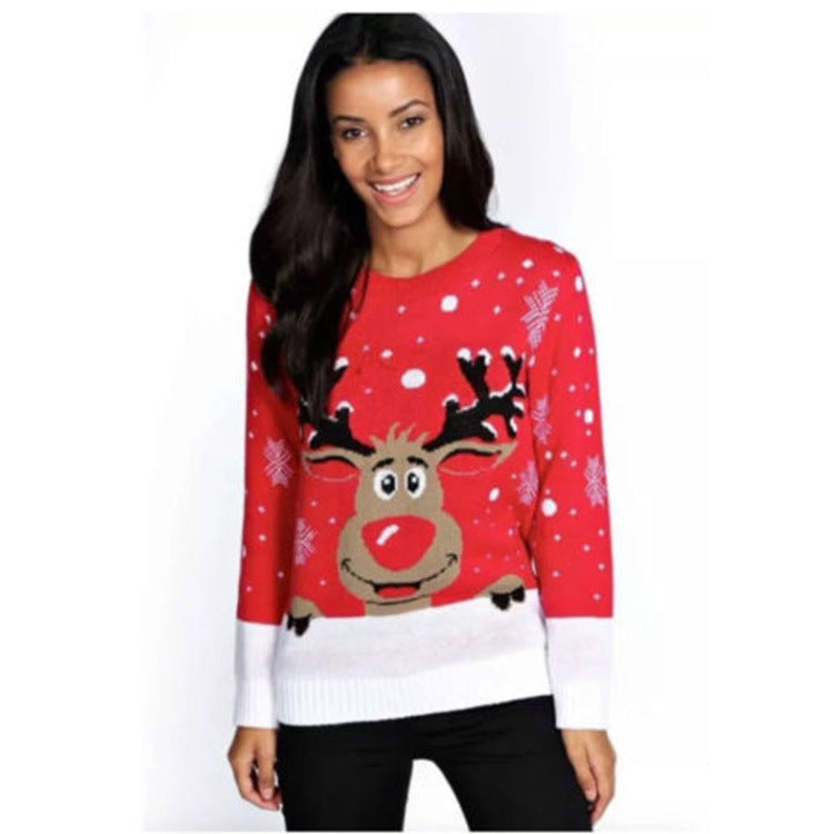 Women's Christmas Sweater with Cheerful Reindeer Design and Soft Material R&B