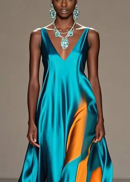 Green Tie Dye Silk Cami Dress Exra Large Hem Summer