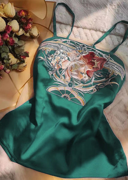 Green Embroidered Strapless Tops