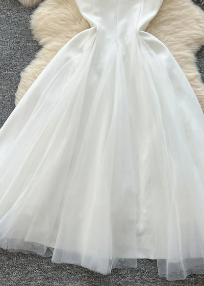 White Exra Large Hem Tulle Party Dress Sleeveless