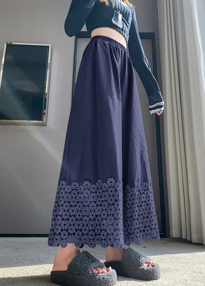 Navy Embroidered Cotton Crop Pants Fall