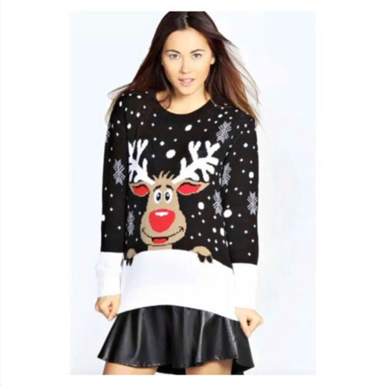 Women's Christmas Sweater with Cheerful Reindeer Design and Soft Material R&B