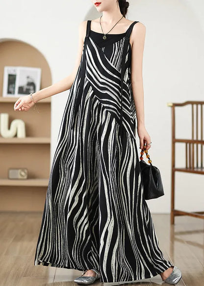 Black Oversized Zebra Pattern Jumpsuits Summer