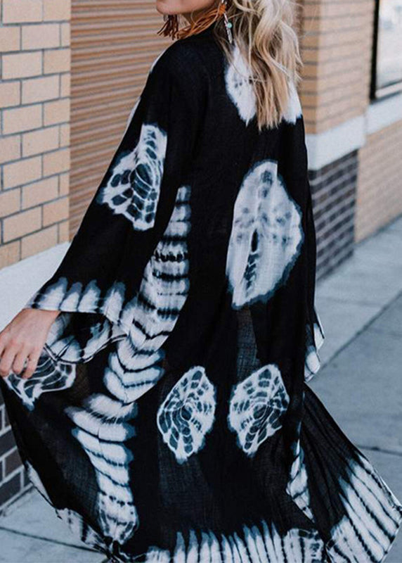Black V Neck Tie Dye Chiffon Cardigan Summer