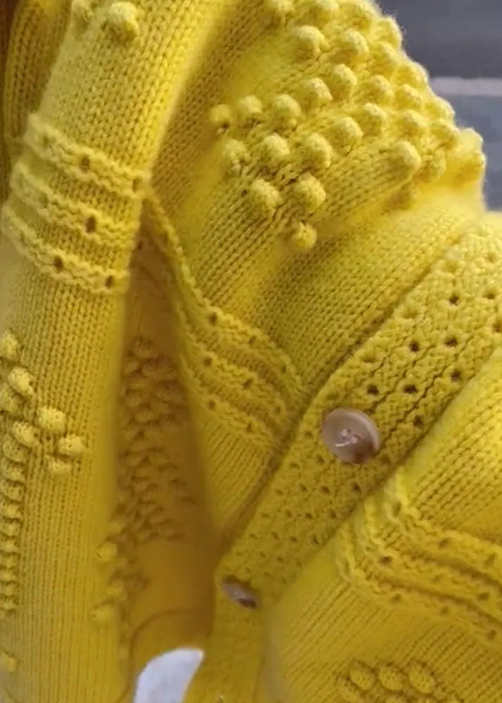 Yellow O Neck Button Knit Sweaters Coat Fall