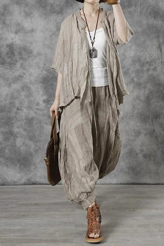 Linen Pleated Elastic Waist Pocket Lantern Pants