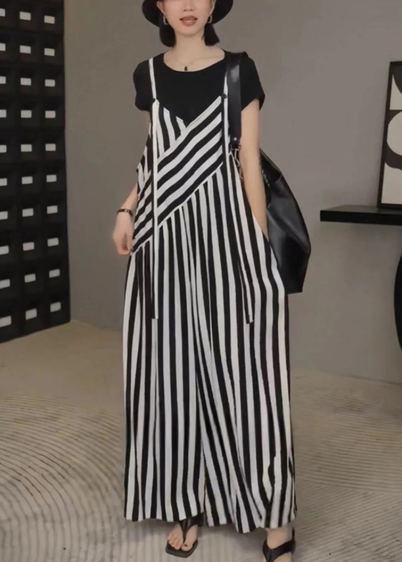 Black White Striped Oversized Wide Leg Pants Jumpsuits Spring