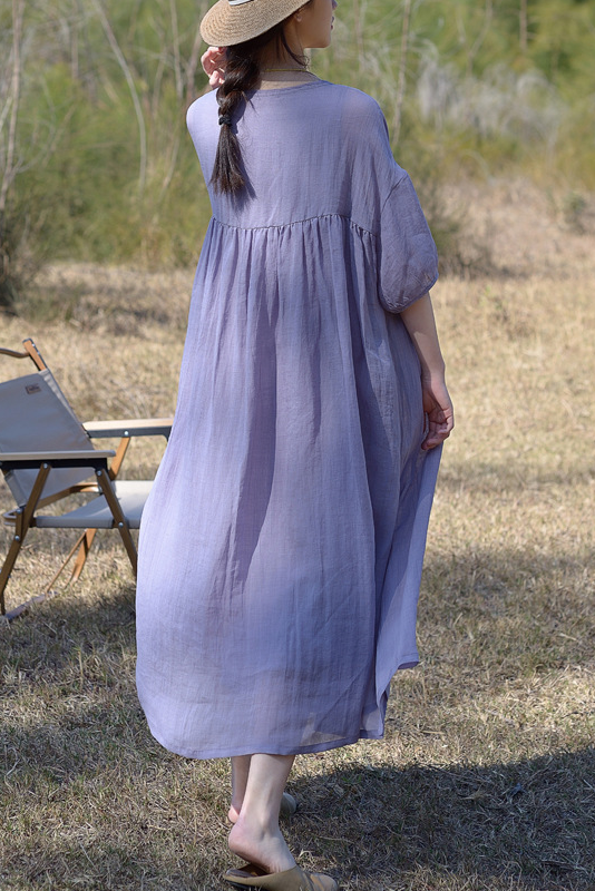 Summer Simple Pleated Dress 3/4 Sleeve Dress