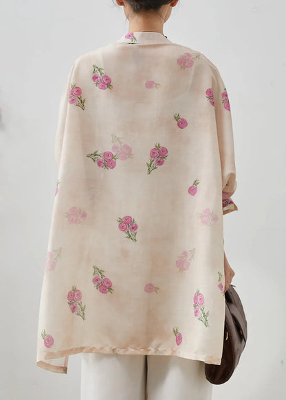 Apricot Chinese Button Linen Loose Shirt Top Spring