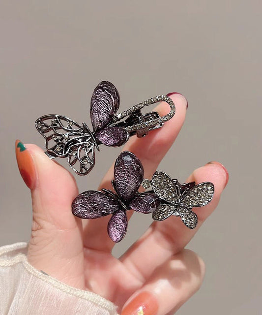 Fine Black Alloy Zircon Hollow Out Butterfly Hairpin Two-piece Set