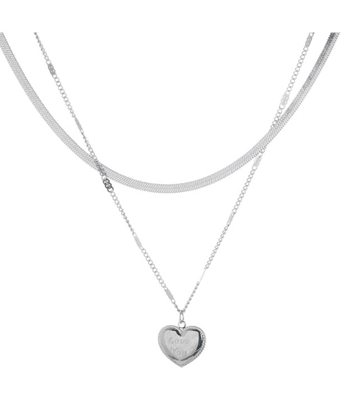 Silk Stainless Steel Love Double Layer Love Pendant Necklace