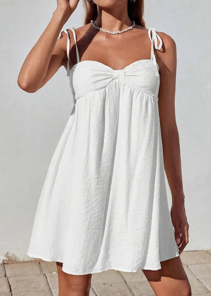 Apricot Lace Up Cotton Mini Spaghetti Strap Dress Summer