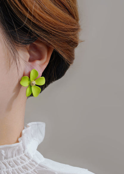 Stylish Green Tassel Asymmetrical Design Metal Drop Earrings