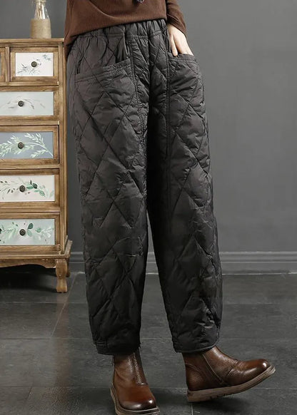 French Black Oversized High Waist Fine Cotton Filled Harem Pants