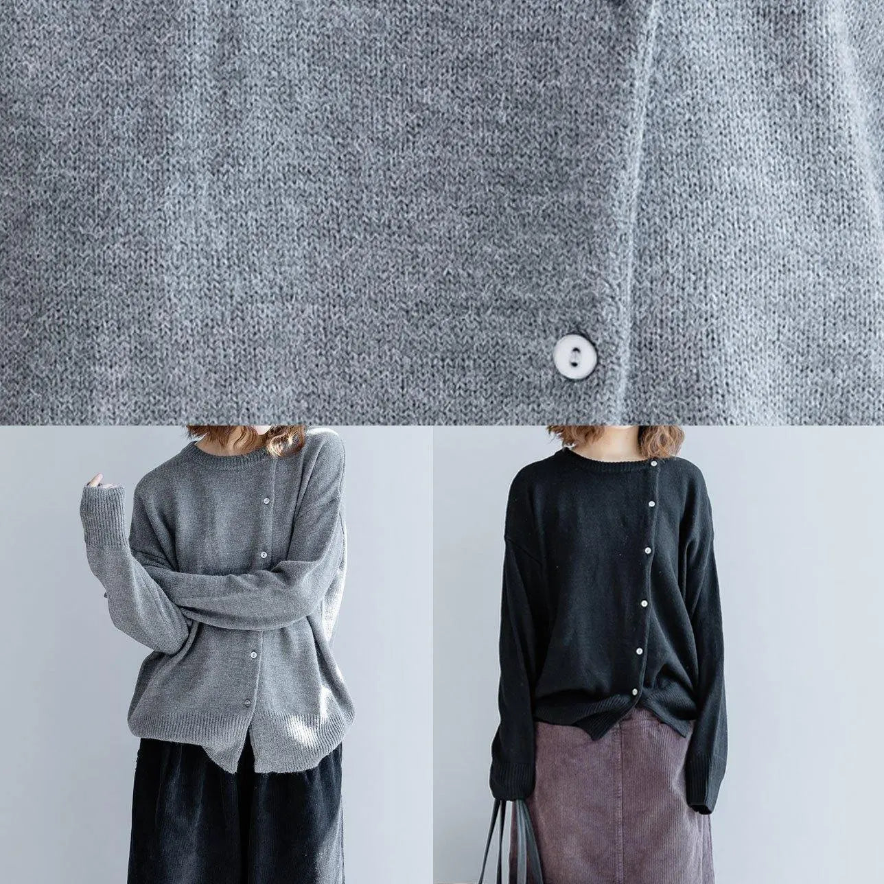 O Neck Black Knitwear Clothing Pockets Knit Blouse