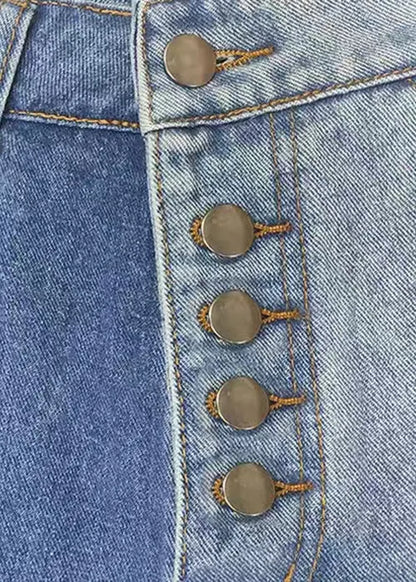 Modern Grey Asymmetrical Lace Up Denim Crop Pants Summer