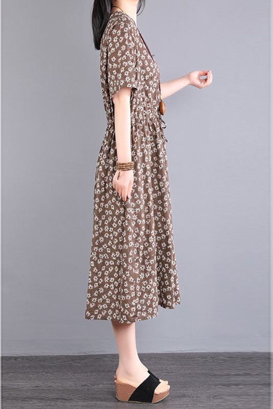 Summer New Printed Dress Short Sleeve Long Dress