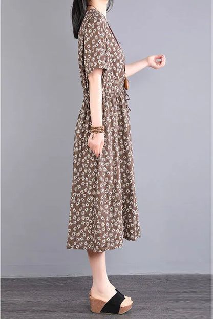 Summer New Printed Dress Short Sleeve Long Dress